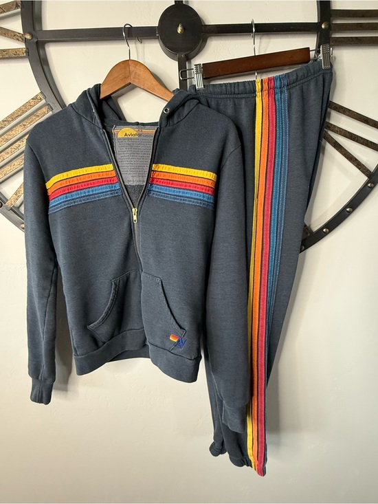 Aviator Nation Pants - Aviator Nation Black Jogger Set with multi color Side Stripes